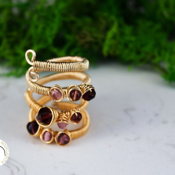 Handmade wire wrapped adjustable ring crystals - Picture 2 of 5